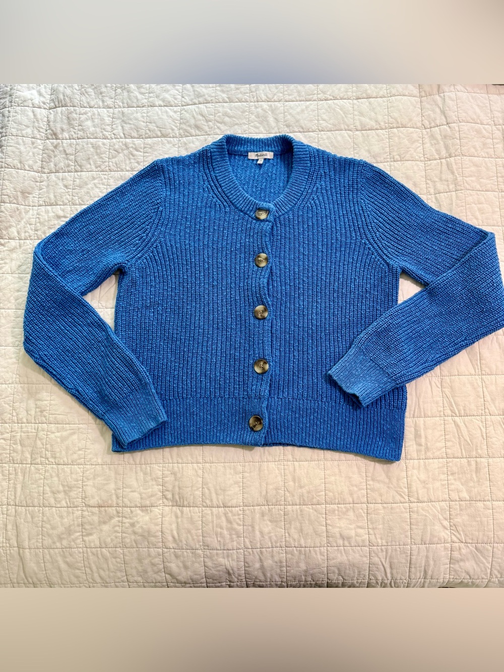 Madewell Bright Blue Button-Front Ribbed Cardigan